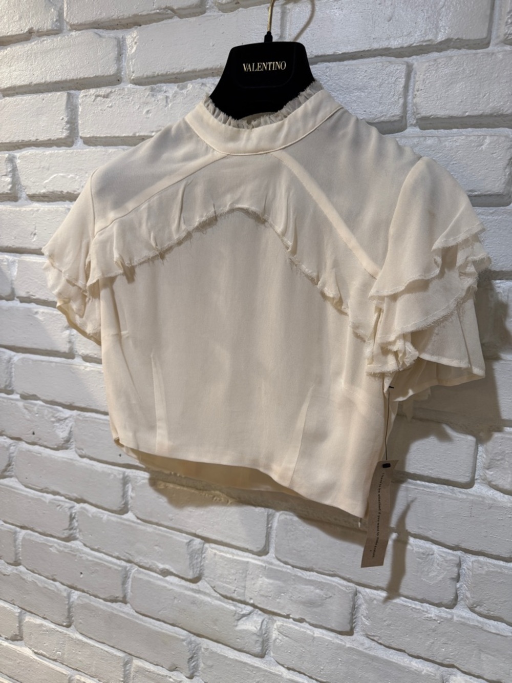 ✨ REFORMATION Ivory Silk Blend Ruffle Crop Top Romantic Boho Luxe | Size 4 - Picture 8 of 16
